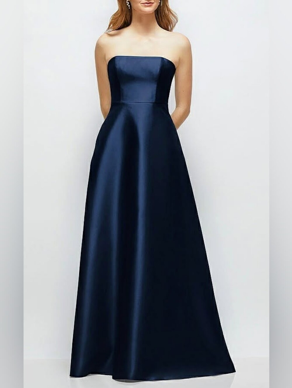 ALFRED SUNG Gorgeous Midnight Blue Strapless Satin Gown - Picture 8 of 8